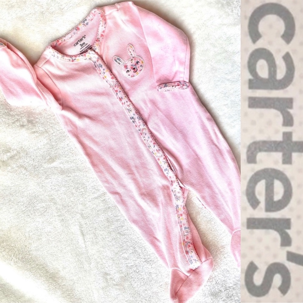 Carter's Pink Bunny & Flowers Long Sleeve Footie
